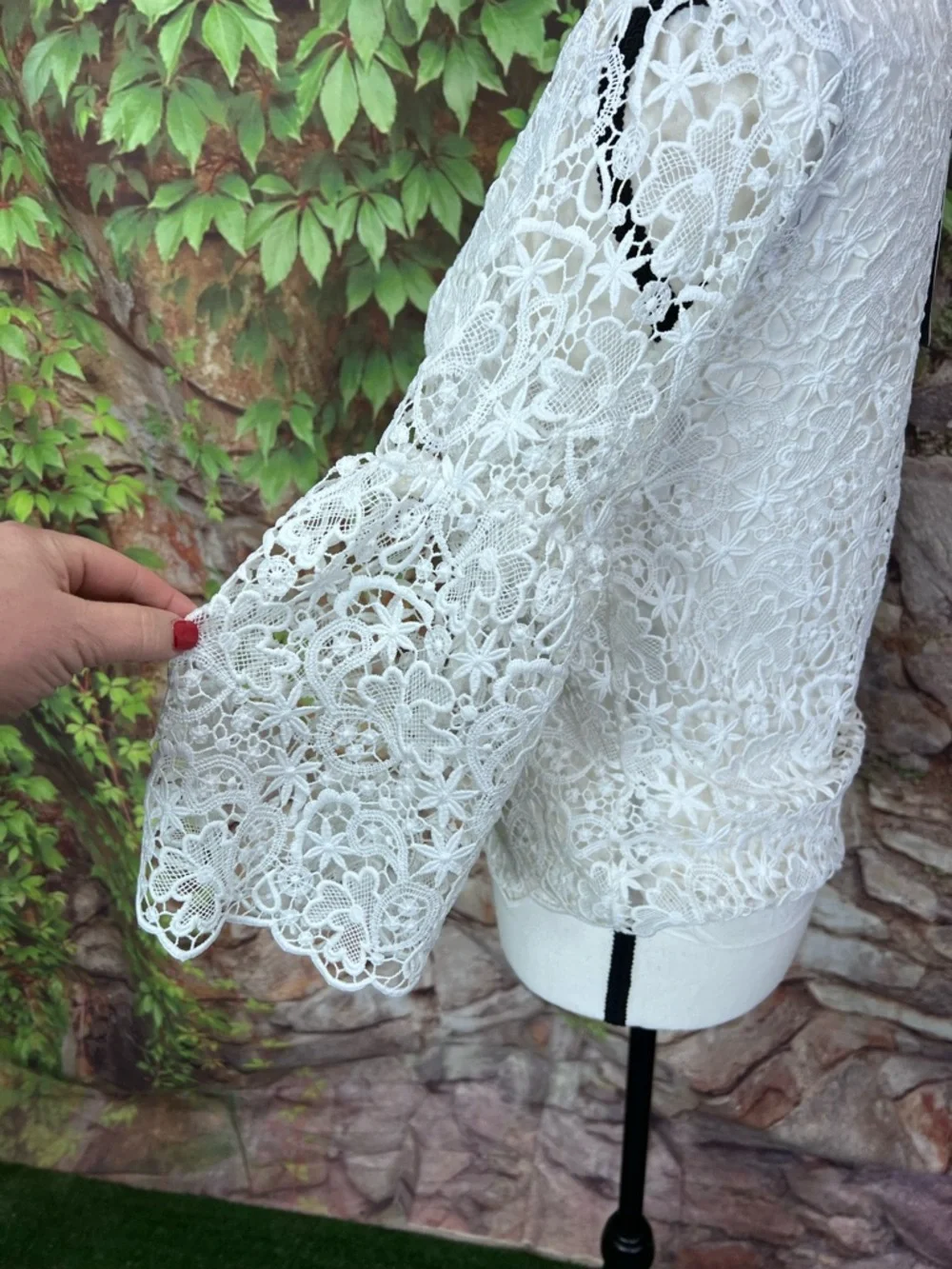 NWT ZARA Cottagecore Crewneck White Lace Bell Sleeve Blouse, XS